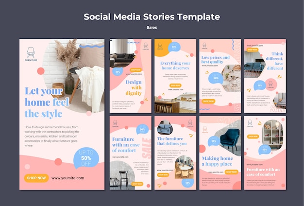 Flat design sale template of instagram stories