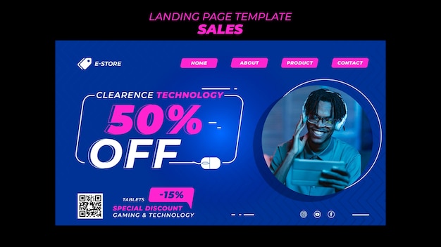 Free PSD flat design sale template of landing page