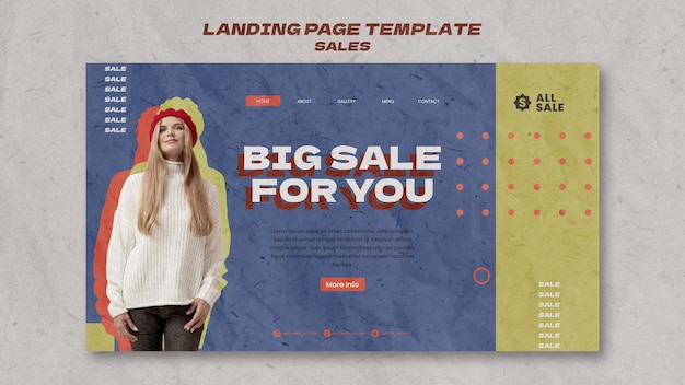 Free PSD flat design sale template of landing page