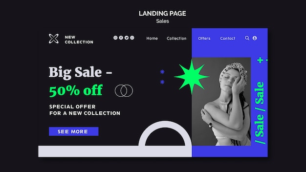 Flat design sale template of landing page