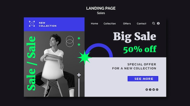 無料PSD ランディングページのフラットデザイン販売テンプレート