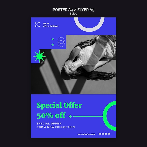 Free PSD flat design sale template of poster