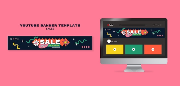 Flat design sale youtube banner template