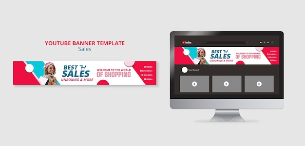 Free PSD flat design sale youtube channel art template design