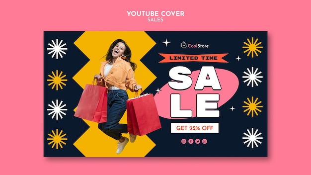 Modello di copertina di youtube di vendita di design piatto