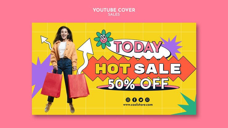 無料PSD フラットデザインセールyoutubeカバーテンプレート