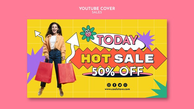 Шаблон обложки youtube для продажи в плоском дизайне