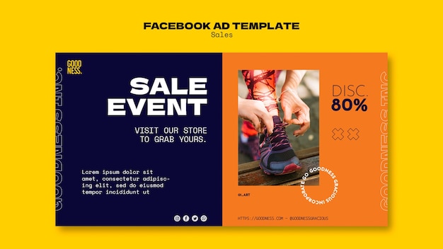 Бесплатный PSD Шаблон facebook со скидкой на продажу в плоском дизайне