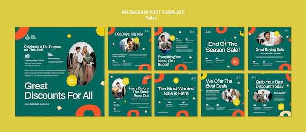 Post di instagram con sconti sulle vendite di design piatto