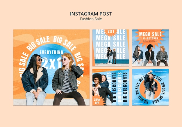 Free PSD flat design sales discount  instagram posts