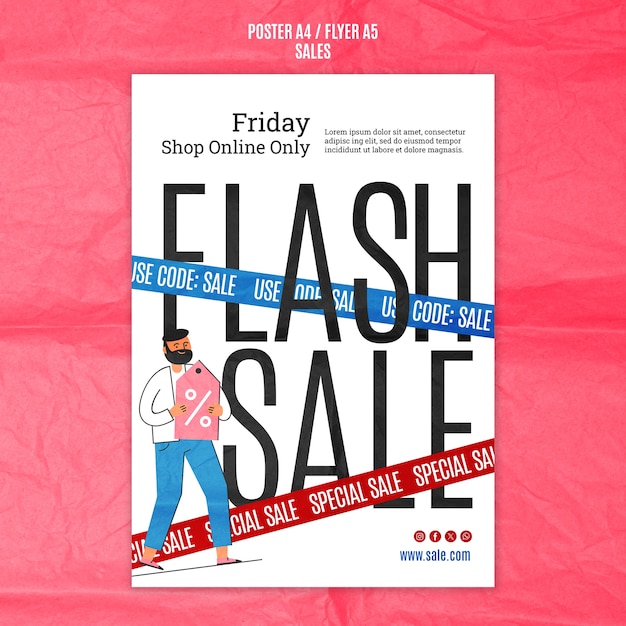 Free PSD flat design sales discount poster template