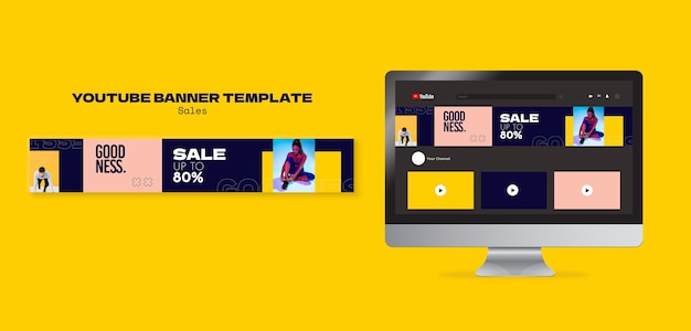 Free PSD flat design sales discount youtube banner