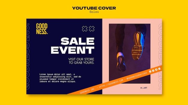 PSD gratuito copertina youtube con sconto sulle vendite in design piatto