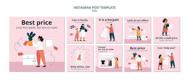 PSD gratuito post di instagram di vendita di design piatto