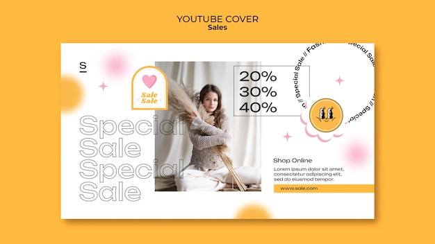 Free PSD flat design sales youtube cover template