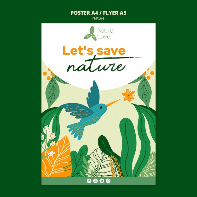 PSD gratuito il design piatto salva il poster della natura