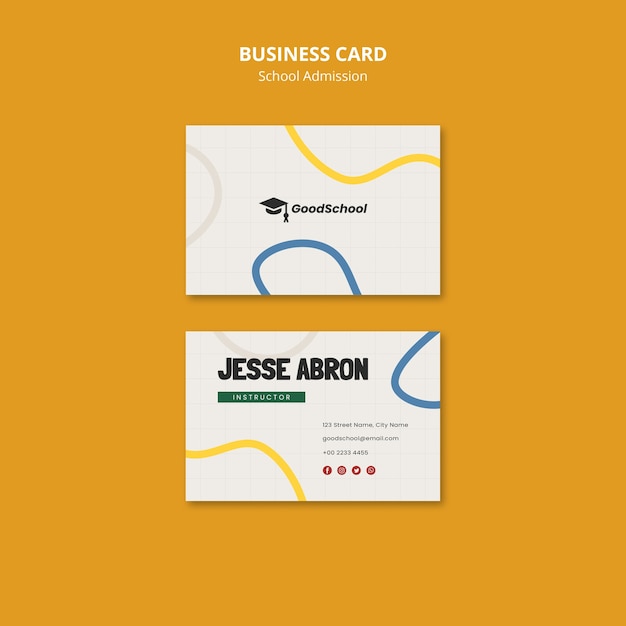 Flat design school admission business card template