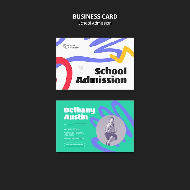 Flat design school admission business card