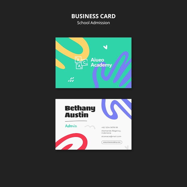 Free PSD flat design school admission business card