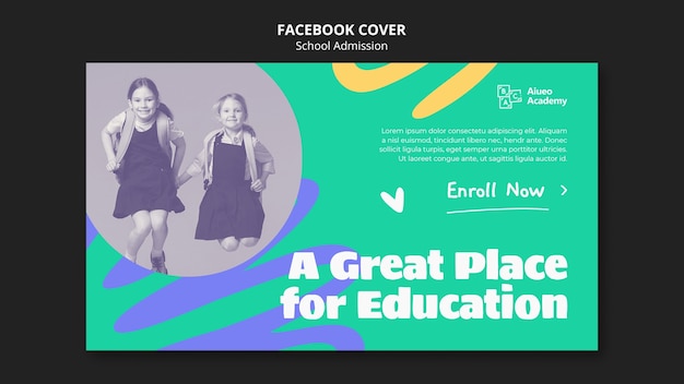 Free PSD flat design school admission facebook cover