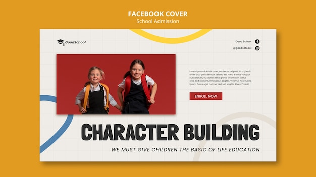 Free PSD flat design school admission facebook cover