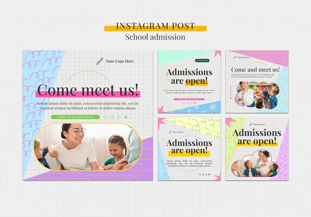 Free PSD flat design school admission instagram posts