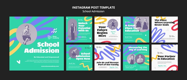 Flat design school admission Instagram posts – Free Download