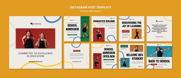Free PSD flat design school admission instagram posts