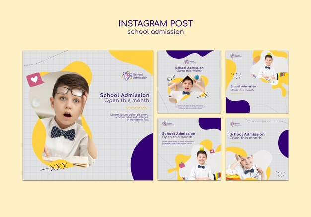 Free PSD flat design school admission instagram posts