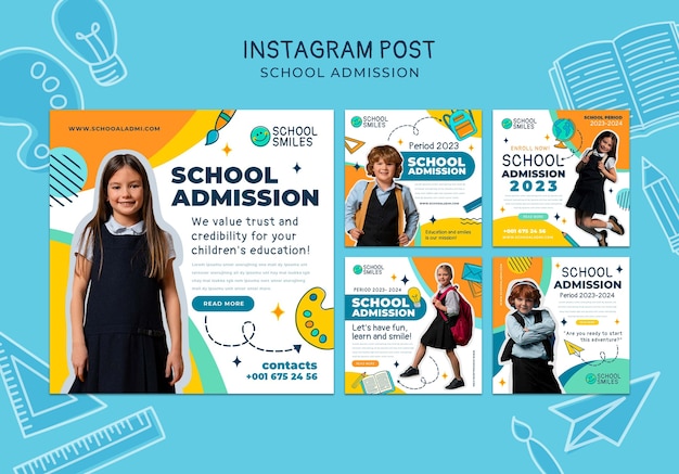 Free PSD flat design school admission instagram posts