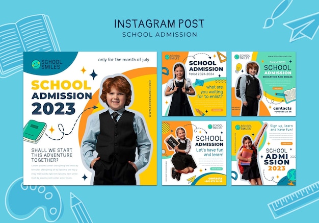 Free PSD flat design school admission instagram posts