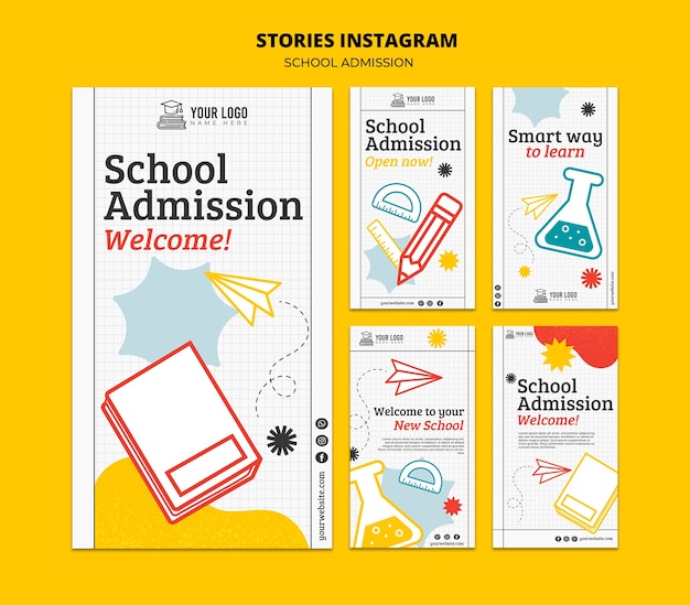 flat design school admission instagram stories
