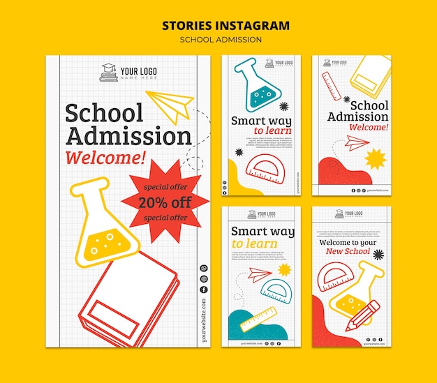 Free PSD flat design school admission instagram stories