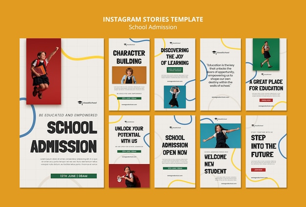 Free PSD flat design school admission instagram stories