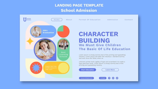 Flat design school admission landing page