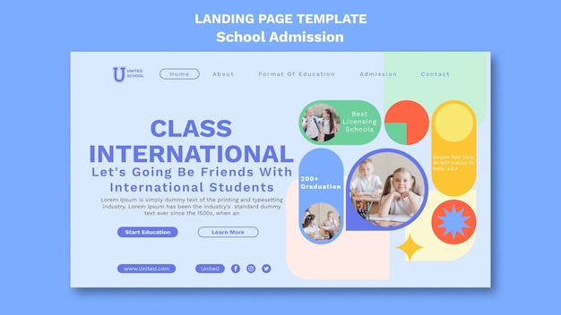 Free PSD flat design school admission landing page