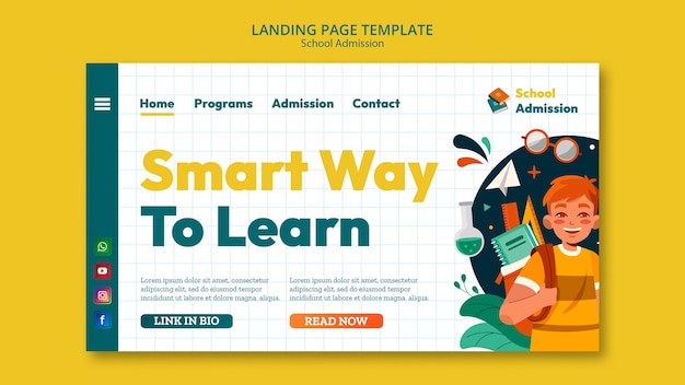 Free PSD flat design school admission landing page