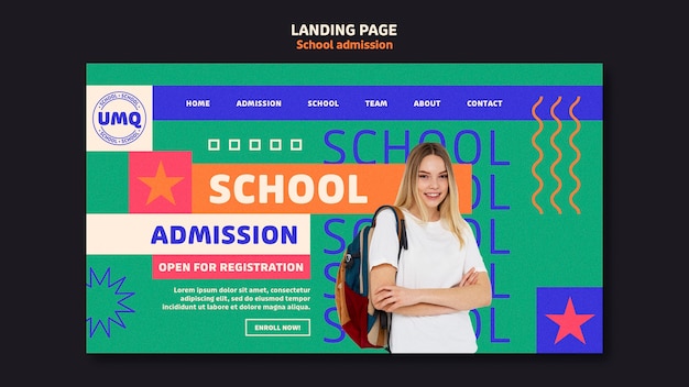 Free PSD flat design school admission landing page