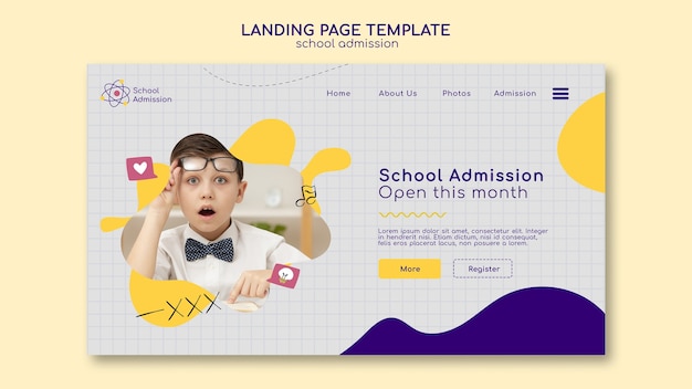 PSD gratuito pagina di destinazione per l'ammissione alla scuola di design piatto