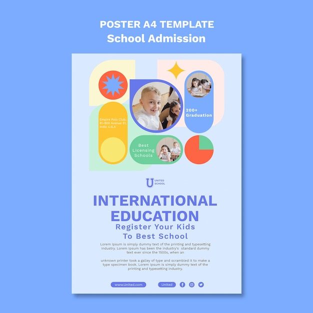 Free PSD flat design school admission poster template