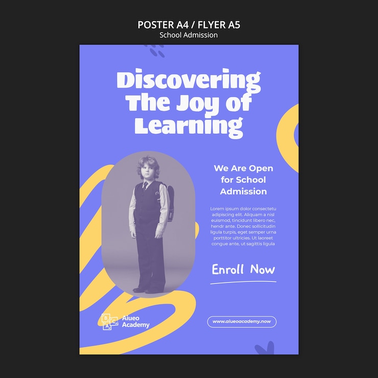 Free PSD flat design school admission poster template