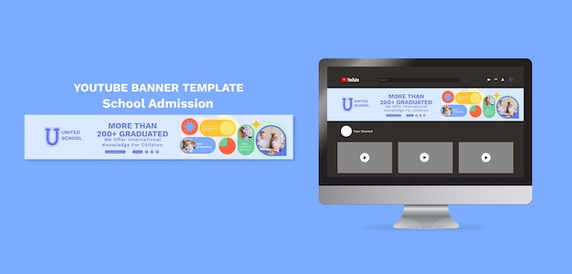 Free PSD flat design school admission youtube banner