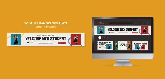 PSD gratuito banner youtube per l'ammissione alla scuola di design piatto