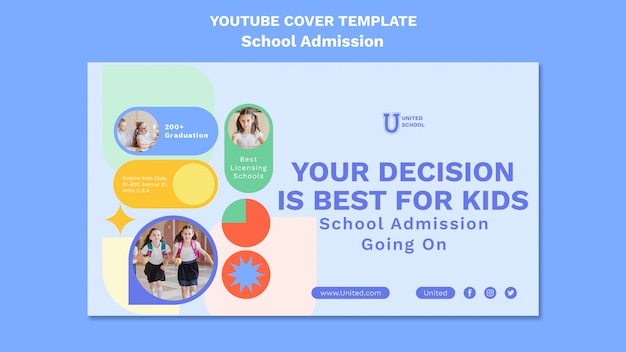 PSD gratuito copertina di youtube per l'ammissione alla scuola di design piatto