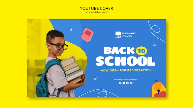 PSD gratuito copertina di youtube per l'ammissione alla scuola di design piatto