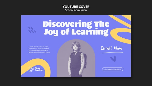 PSD gratuito copertina di youtube per l'ammissione alla scuola di design piatto