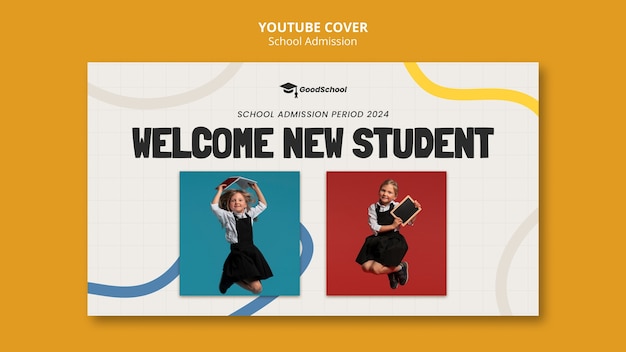 PSD gratuito copertina di youtube per l'ammissione alla scuola di design piatto