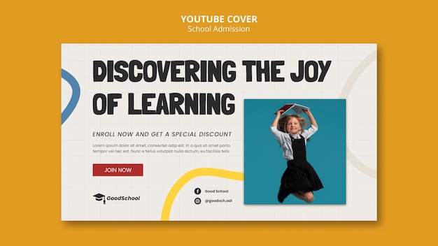 Free PSD flat design school admission youtube cover