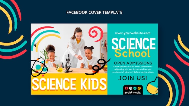 Copertina facebook di ricerca scientifica design piatto