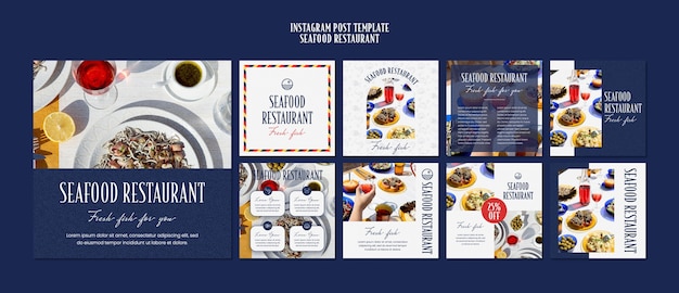 Free PSD flat design seafood restaurant template